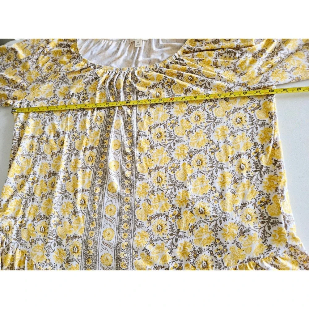 Style & Co Womens 2X Yellow‎ Floral Ruffle 3/4 Sleeve Peasant Top Scoop Neck